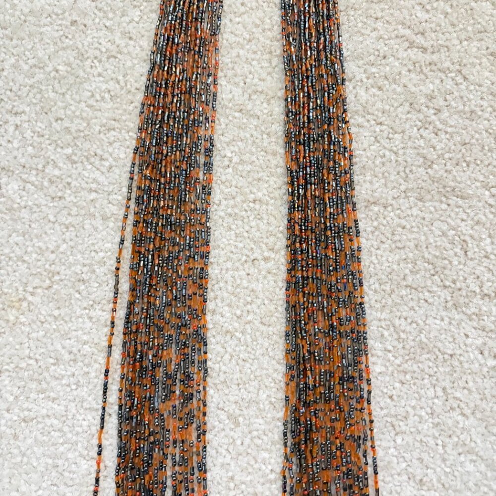 Black & Orange Seed Bead 60" Multi Strand Layered Scarf Necklace Belt Western - Picture 3 of 7